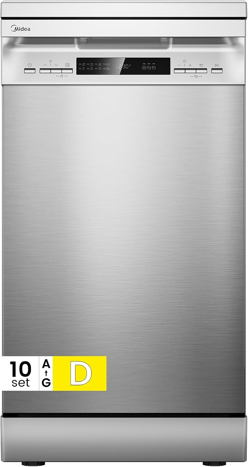 Midea MFD45S200X.1 IT Lavastoviglie 10 coperti - Libera installazione 45 cm con 8 programmi - Mezzo carico partenza ritardata e asciugatura extra - Inox 84,5 x 44,8 x 60 cm