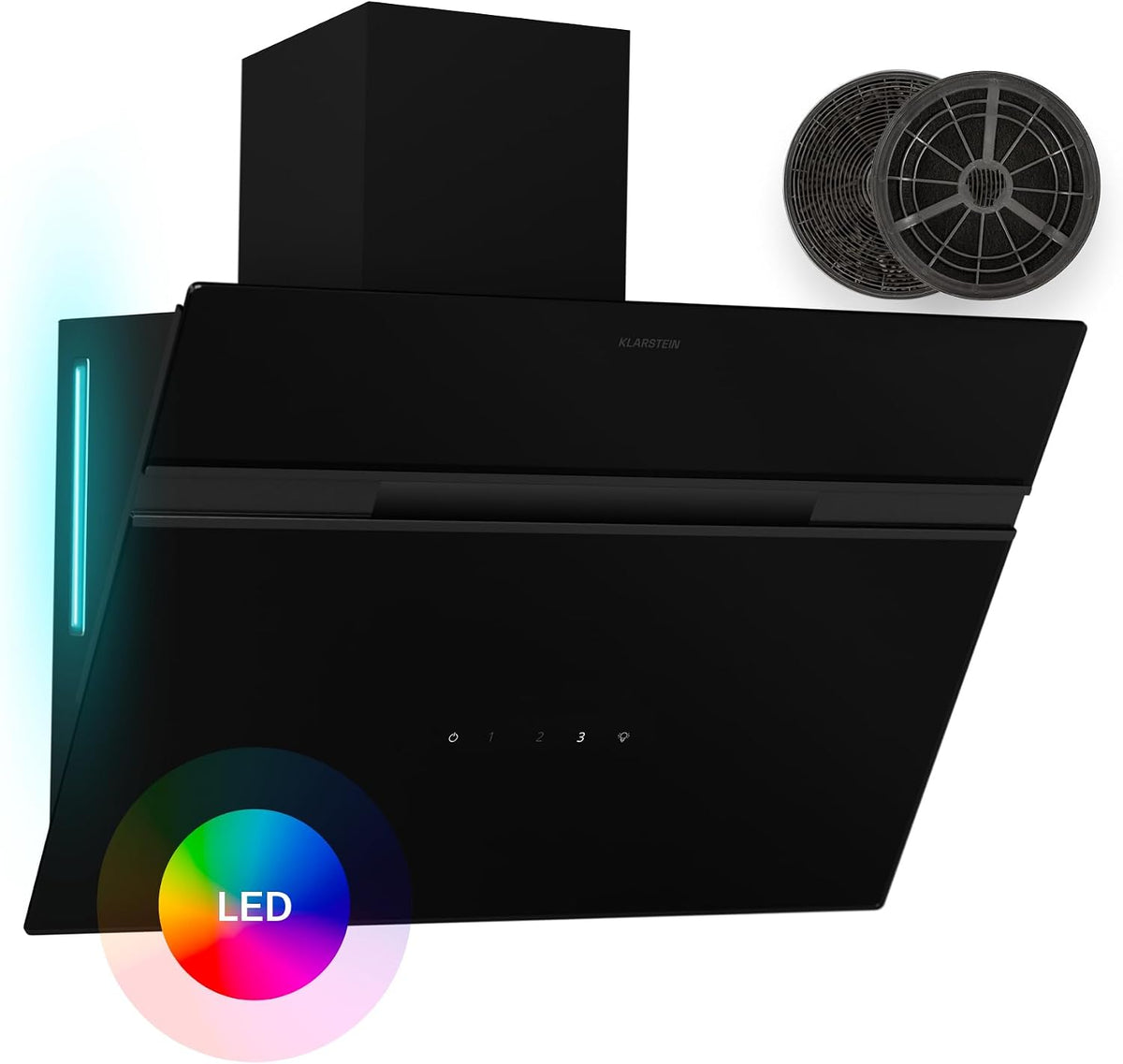 Klarstein Alina Cappa aspirante 60 cm - Classe A con flusso aria 600 m3 h - Touchscreen LED a 9 colori e display - Nera a parete con ricircolo e scarico 52 dB