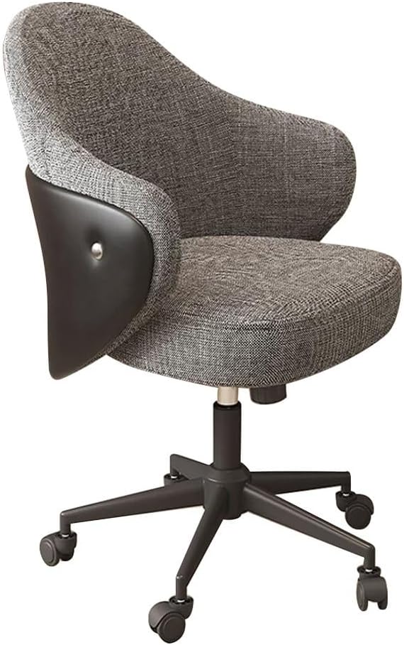 Sedia da ufficio girevole - Rivestimento in lino grigio scuro con schienale medio - Altezza regolabile e braccioli con gambe argento - Modello compatto per studio