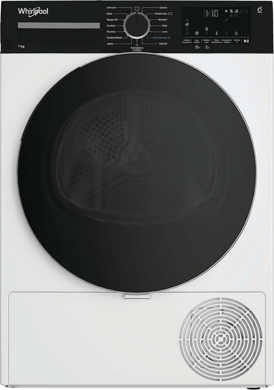 Whirlpool C WSD 74M WBS IT Asciugatrice 7 kg - Pompa di calore Classe C con 6th SENSE - Motore SenseInverter Extra Silenzio e AirFresh - Bianca 84,6 x 59,7 x 54,5 cm