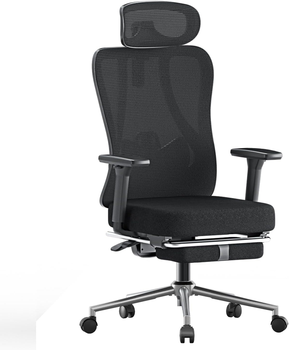 Hbada P3 Pro sedia ufficio ergonomica - Supporto lombare 2D e inclinazione continua fino a 135 gradi - Poggiatesta e braccioli 3D - Mesh nera con poggiapiedi