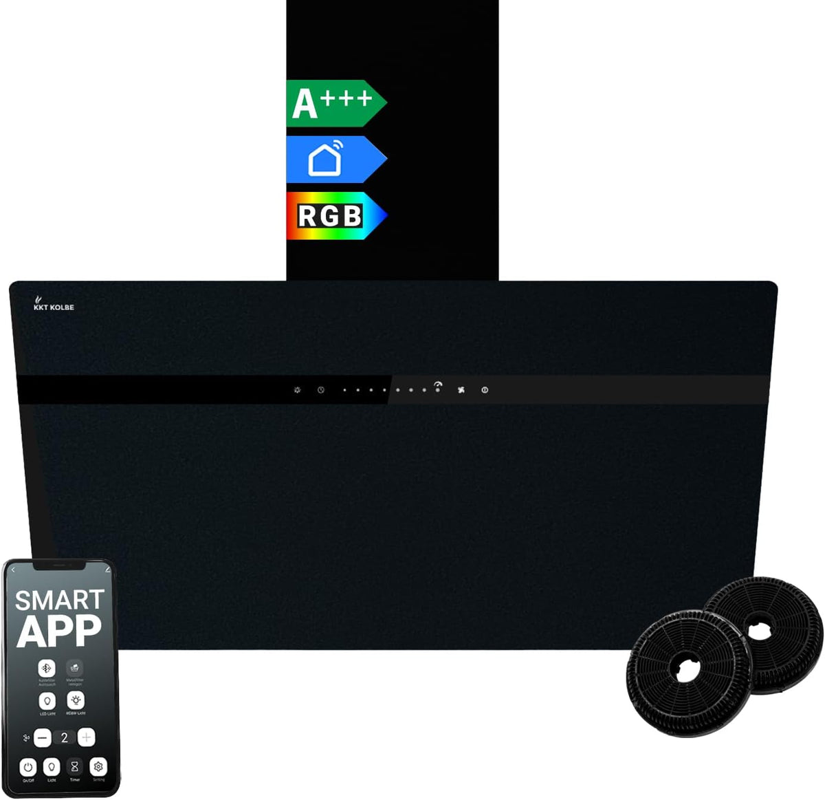 KKT KOLBE STYLE8005SMAO Cappa aspirante 80 cm - Flusso aria 782 m3 h - WiFi touch e spegnimento automatico - Acciaio inox vetro nero con illuminazione LED RGBW