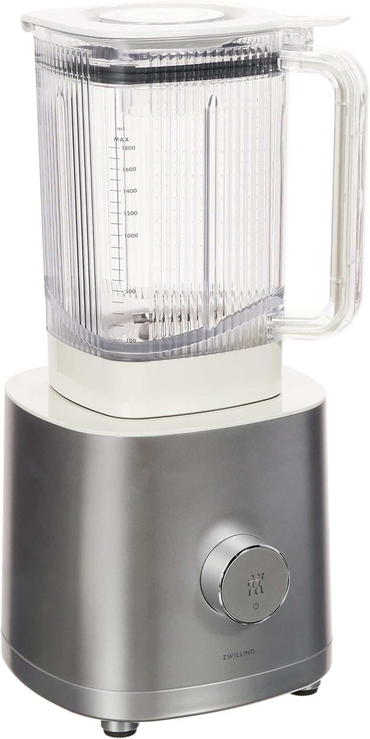 ZWILLING ENFINIGY Pro frullatore a colonna - Boccale 1,8 L con lama ad alette in acciaio inox - Motore a corrente continua e velocità regolabile - Argento 19,3 x 19,3 x 42,3 cm