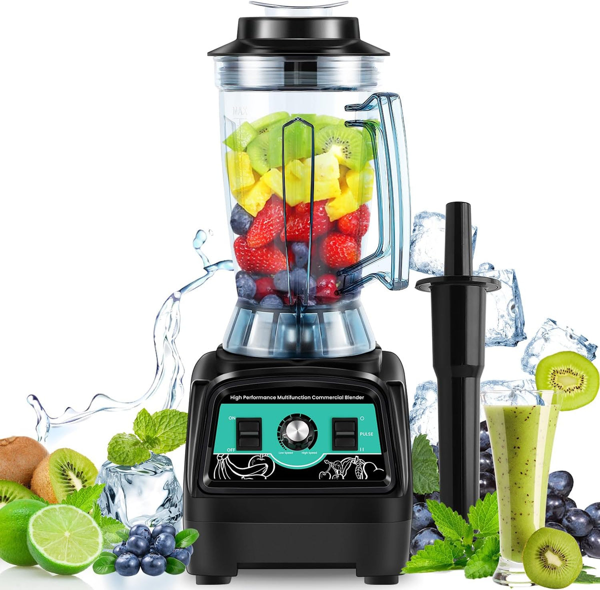 Huanyu Frullatore commerciale 2800 W da 3,9 L - Alta velocità con controllo regolabile - Struttura in acciaio inox e metallo - Per ghiaccio succhi frullati e latte di soia