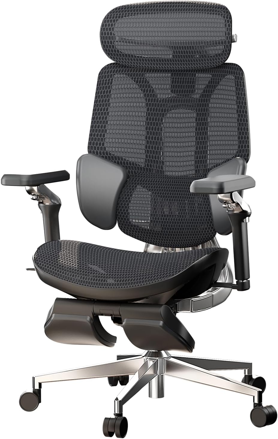 Hbada E3 Ultra sedia ufficio ergonomica grande - Supporto lombare dinamico a 3 zone - Braccioli 360 gradi e poggiatesta 4D - Mesh premium e struttura in alluminio nera
