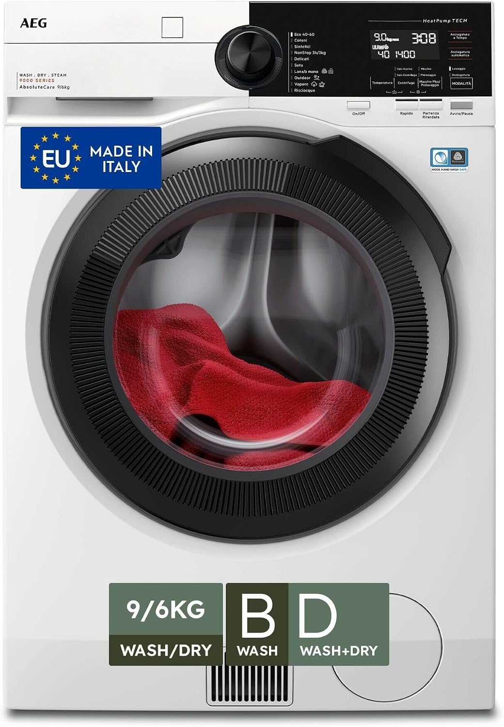 AEG LWR9E964MB Ökokombi Serie 9000 Lavasciuga 9 più 6 kg - AbsoluteCare Classe B lavatrice e D lavasciuga - Asciugatura a sensore - Bianca 87 x 59,7 x 63,6 cm