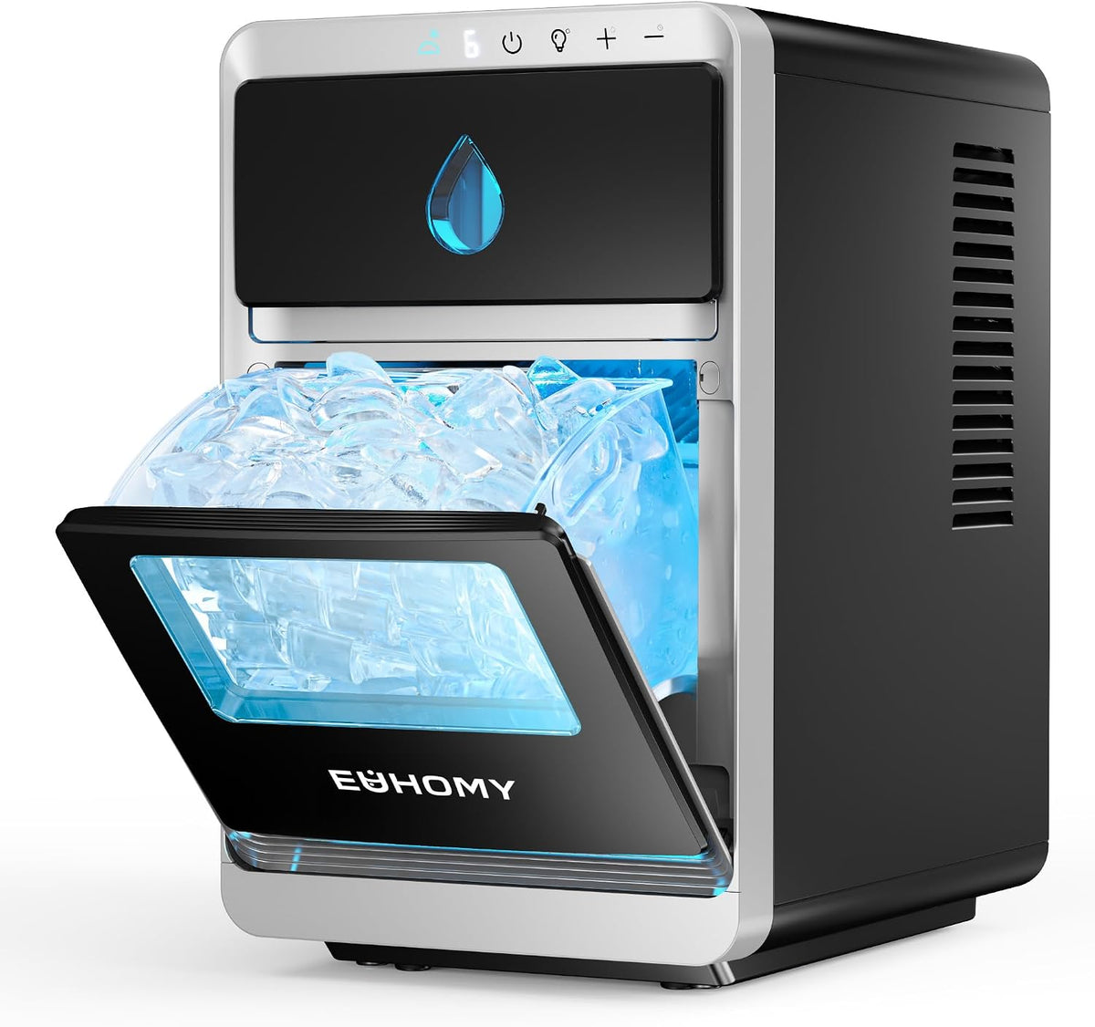 EUHOMY LunaArc macchina per ghiaccio a mezzaluna - Produzione fino a 1600 pezzi in 24 ore - 16 cubetti in 12 minuti e tre dimensioni - Serbatoio 1,8 L autopulente