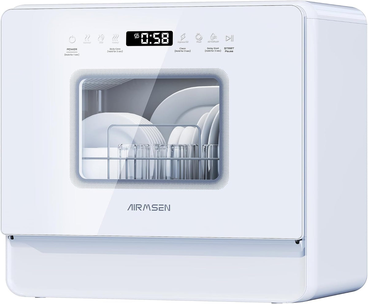 AIRMSEN mini lavastoviglie da tavolo - Sette programmi più due modalità con serbatoio 5 L - Addolcitore sale controllo touch e display LED - Bianca 54,8 x 36 x 49,6 cm 45 dB