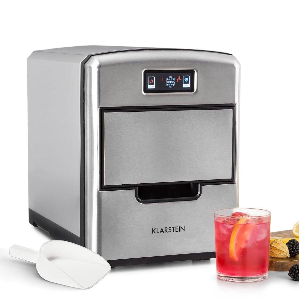 Klarstein Metropolitan macchina per ghiaccio 2,1 L - Produzione fino a 12 kg di ghiaccio a proiettile - Tre dimensioni e comandi touch - Compatta da banco 120 W