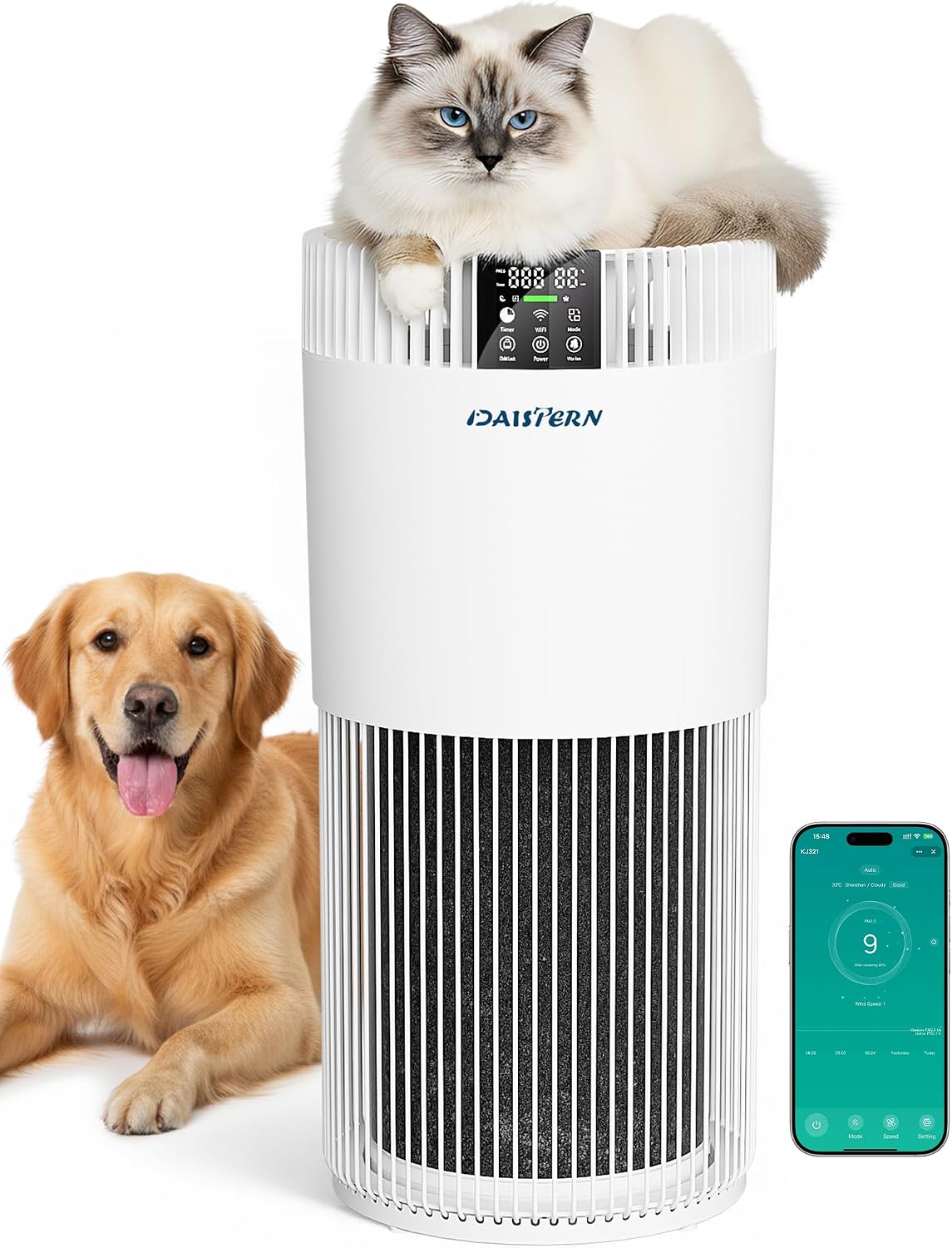 Purificatore d aria smart per animali - Filtro HEPA13 fino a 78 m2 - Cattura fino al 99.97 percento di peli acari polvere pollini e odori - App Touch e ioni negativi