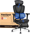 FLEXISPOT sedia ufficio ergonomica - Supporto lombare Dual Wing e schienale reclinabile - Poggiatesta braccioli 3D e sedile regolabile - Nera con poggiapiedi estraibile