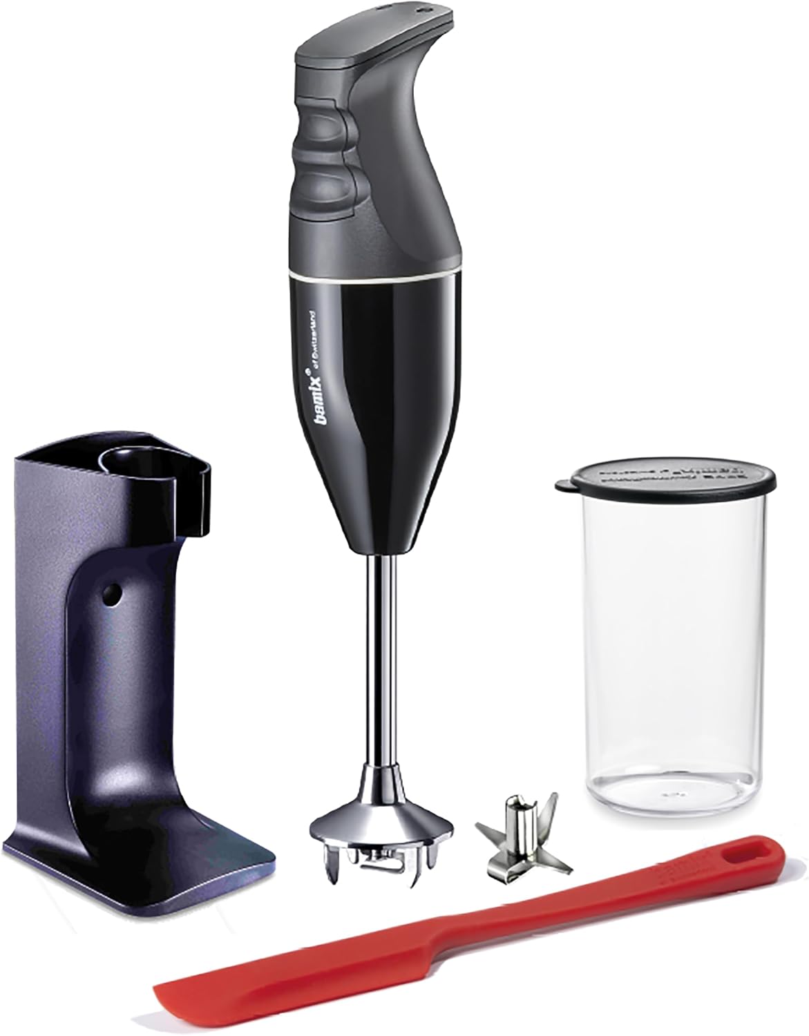 bamix EO180 Classic Plus Set frullatore a immersione 180 W - Coltello multifunzione con supporto - Bicchiere incluso per preparazioni quotidiane - Nero bianco Made in Switzerland