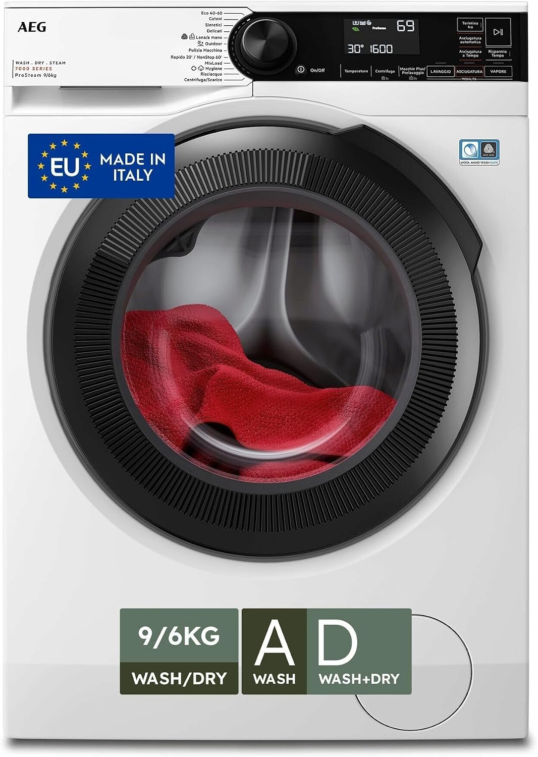 AEG Serie 7000 ProSteam lavasciuga - Capacità 9 kg e centrifuga 1600 giri - PreciseLoad MixLoad Vapore Refresh e cesto Protex - Acciaio inox 59,7 x 63,1 x 84,7 cm