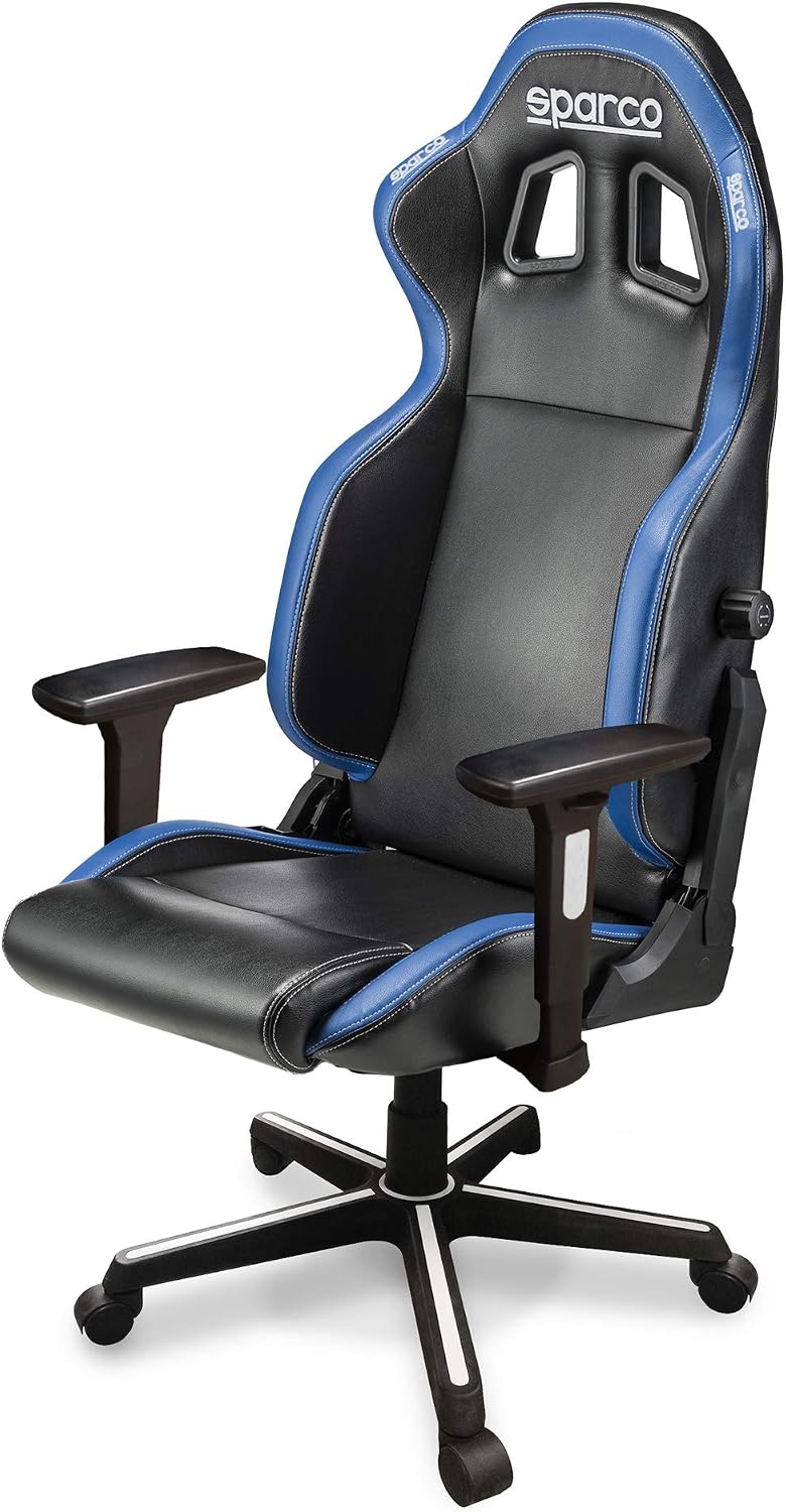 Sparco Icon S00998NRAZ sedia ufficio sportiva - Rivestimento in tessuto per postazione lavoro - Schienale alto formato Large - Nero blu 55 x 68 x 127 cm