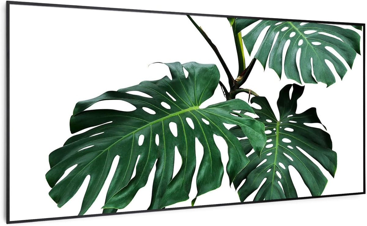 Klarstein Air Art Smart pannello radiante infrarossi 700 W - Termoconvettore elettrico verticale - Controllo tramite app WiFi - Nero con motivo foglia verde