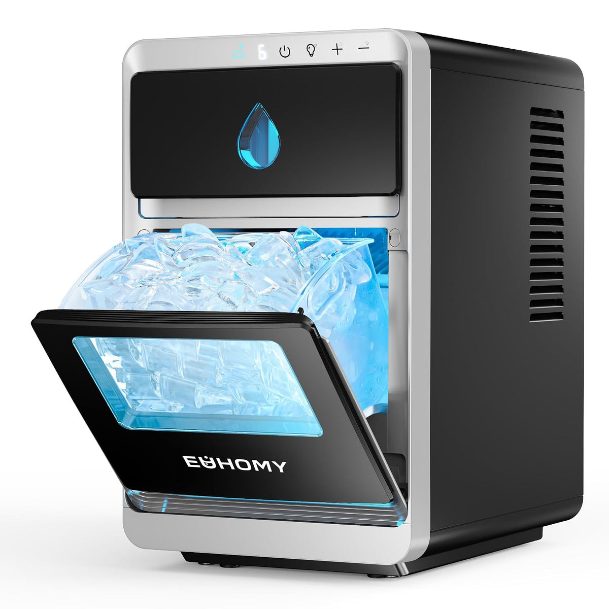 EUHOMY LunaArc - Macchina per ghiaccio a mezzaluna 1600 pezzi al giorno - Sedici cubetti in 12 minuti con serbatoio 1.8 L - Tre dimensioni e autopulizia 195 W