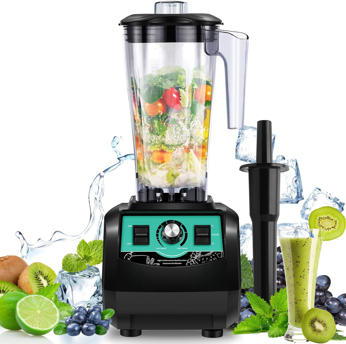 Huanyu Frullatore commerciale 2800 W da 3 L - Alta velocità con funzione riscaldamento - Per ghiaccio succhi frullati e latte di soia - Multicolore per cucina e ristorazione