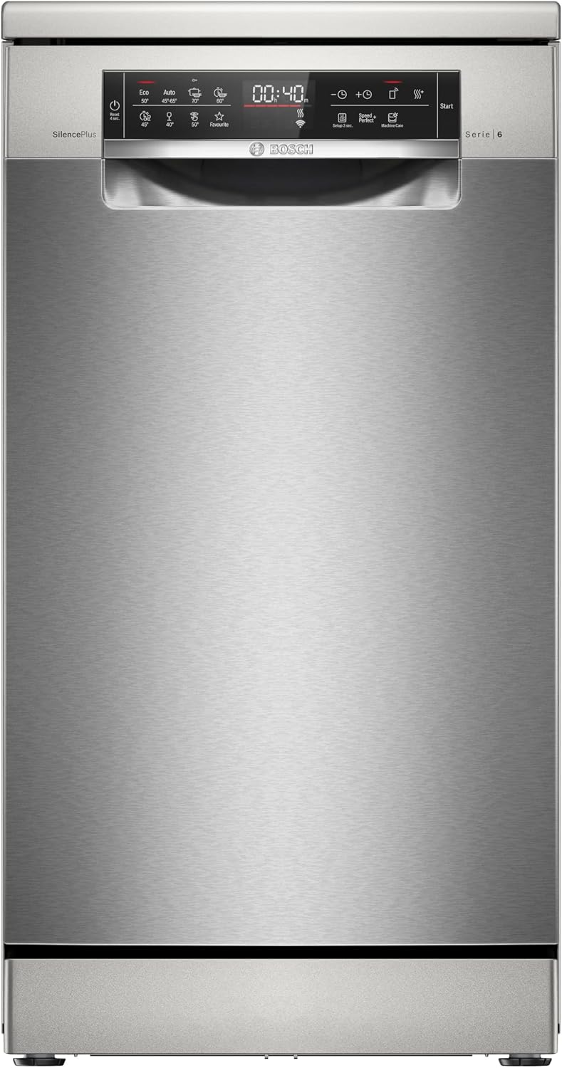 Bosch SPS6EMI21E Serie 6 lavastoviglie smart Slim - 10 coperti con cestelli personalizzabili - EcoSilence Drive e Home Connect - Acciaio anti impronta 45 cm 44 dB