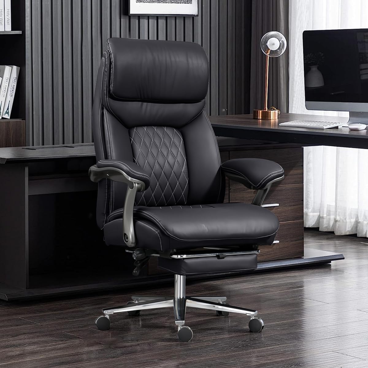 Sedia ufficio Big and Tall 272 kg - Schienale alto con struttura robusta in metallo - Poggiapiedi retrattile e altezza regolabile - Nera 57,9 x 61,5 x 122,7 cm