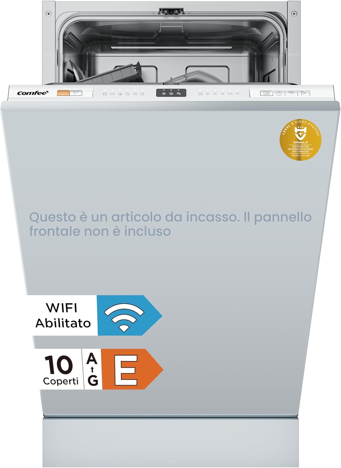 COMFEE CDWEB914S W Lavastoviglie da incasso 10 coperti - 8 programmi e mezzo carico - Partenza ritardata Cloud Wash e asciugatura extra - Inox 45 cm 49 dB