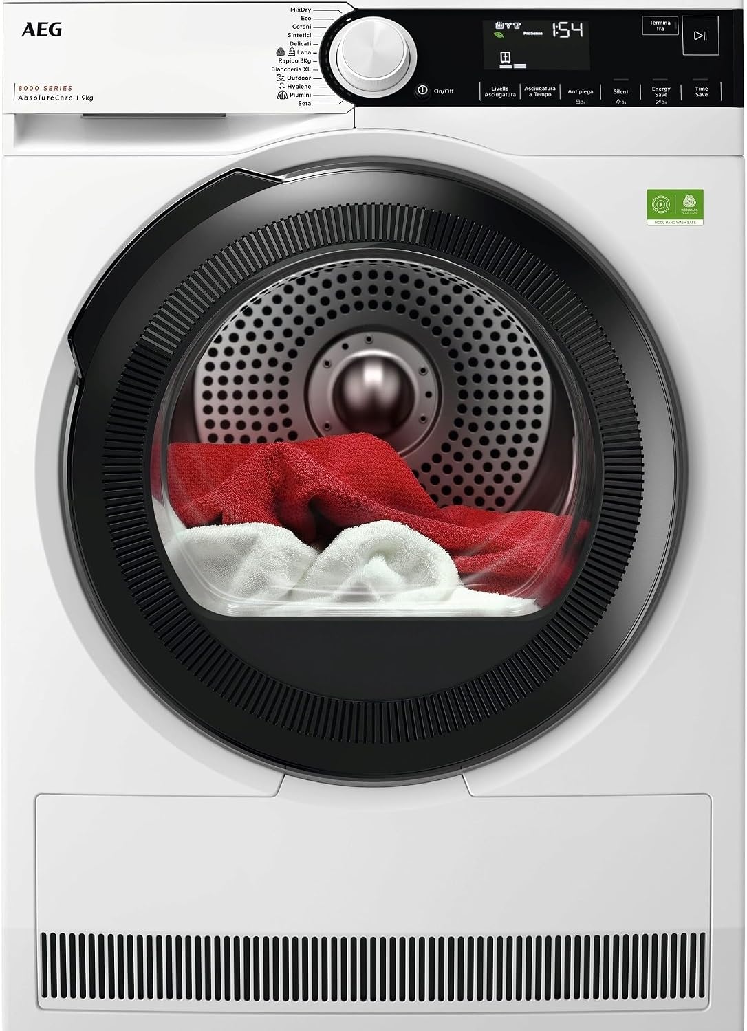 AEG TR8HD9A Serie 8000 asciugatrice - Pompa di calore 9 kg con 12 programmi - AbsoluteCare PreciseDry e sensori di umidità - Bianca 59,6 x 63,6 x 85 cm 61 dB