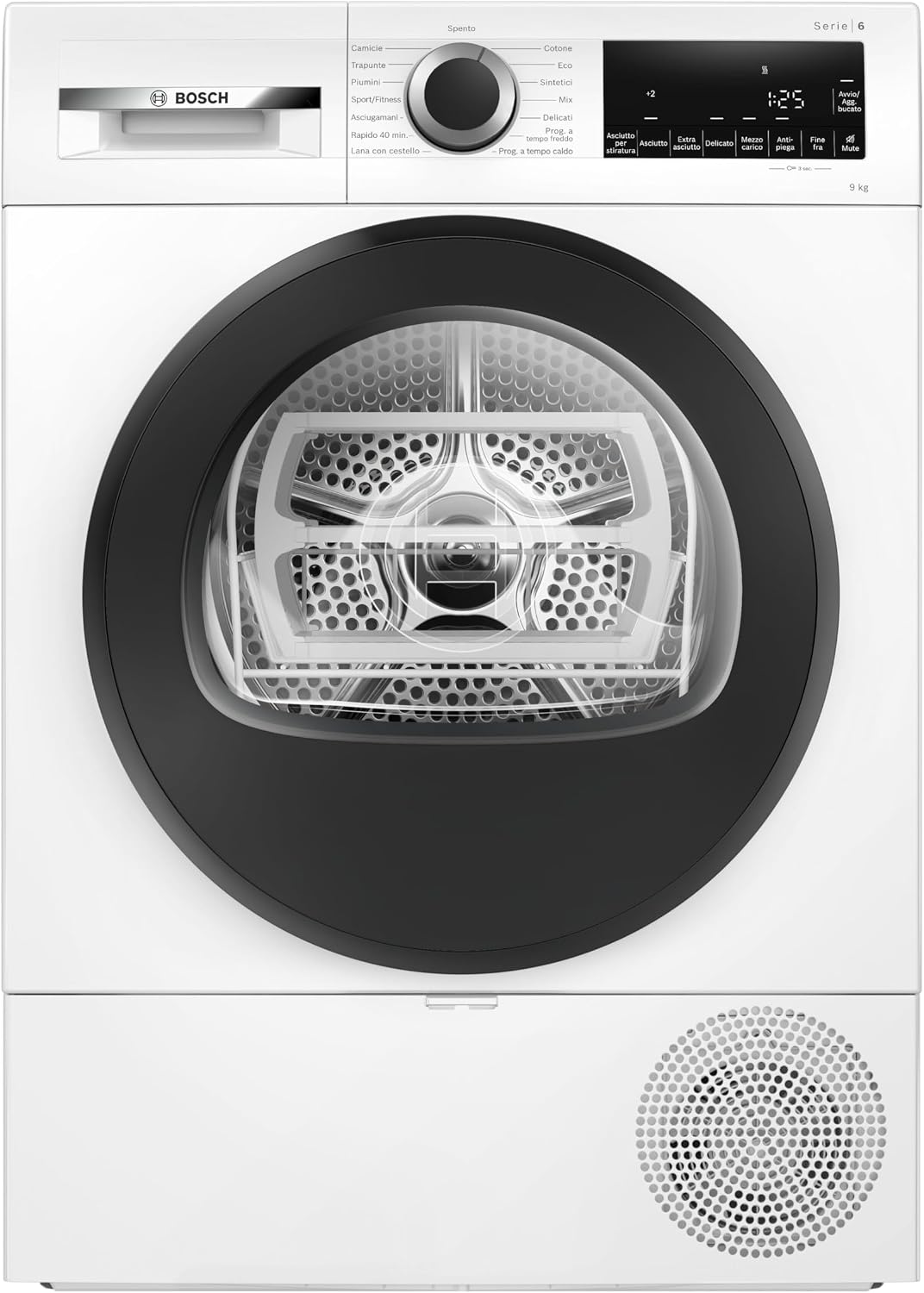 Bosch WQH245A0IT Serie 6 asciugatrice smart - Pompa di calore 9 kg con condensatore autopulente - Riduzione pieghe e cestello per lana - Modello 60 cm a carico frontale