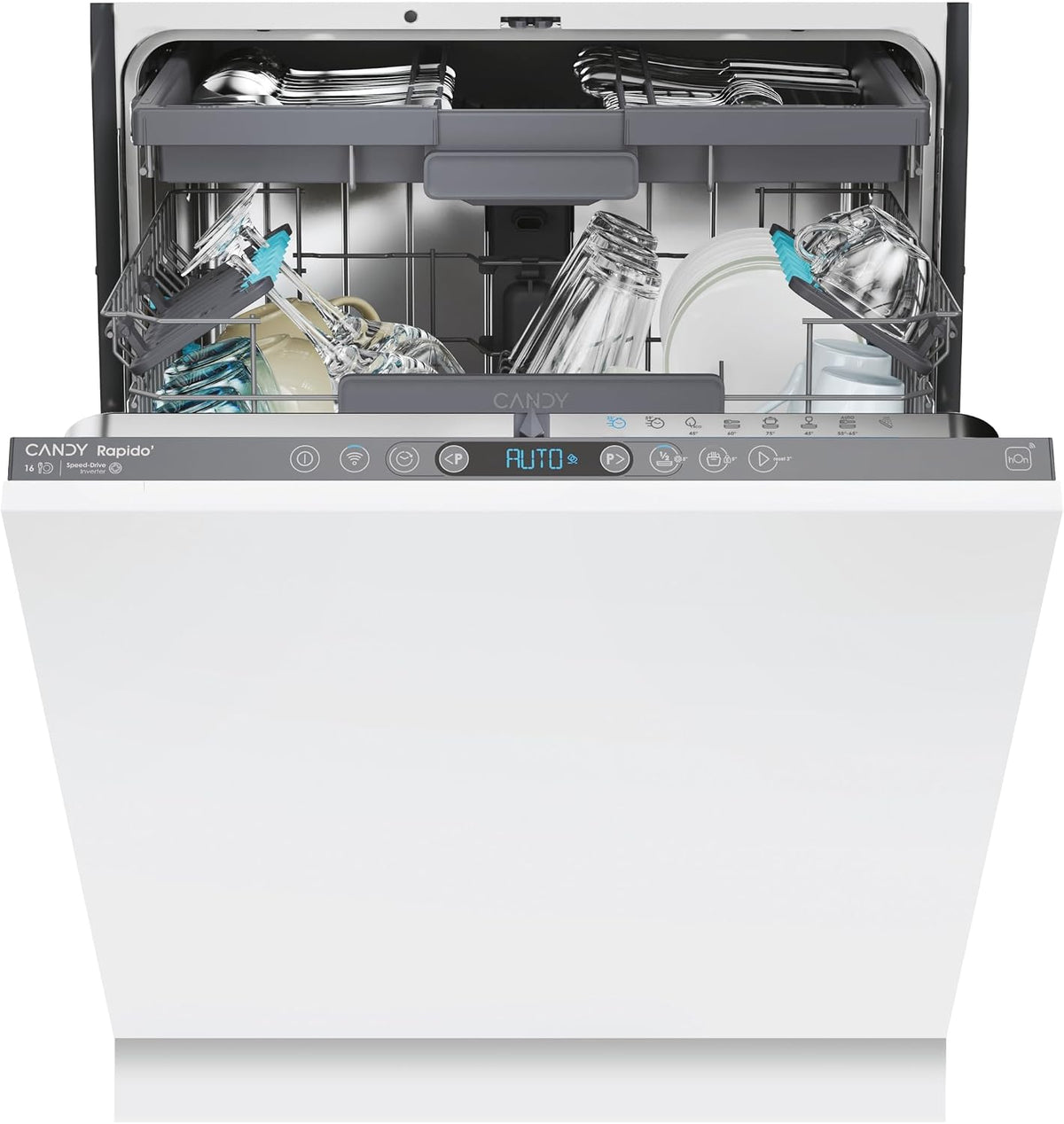 Candy Rapido CI 6C4F1PA lavastoviglie da incasso - 16 coperti con 8 programmi e struttura in acciaio inox - WiFi BLE app hOn e partenza ritardata - Bianca 59,8 x 55,5 x 81,8 cm 44 dB