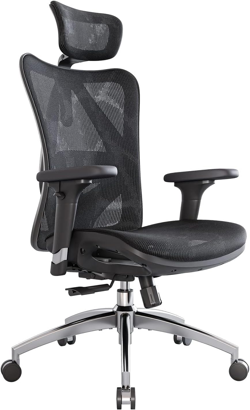 SIHOO M57 sedia ufficio ergonomica traspirante - Schienale alto con supporto lombare - Regolazione 3D e braccioli - Nera per computer e lavoro quotidiano