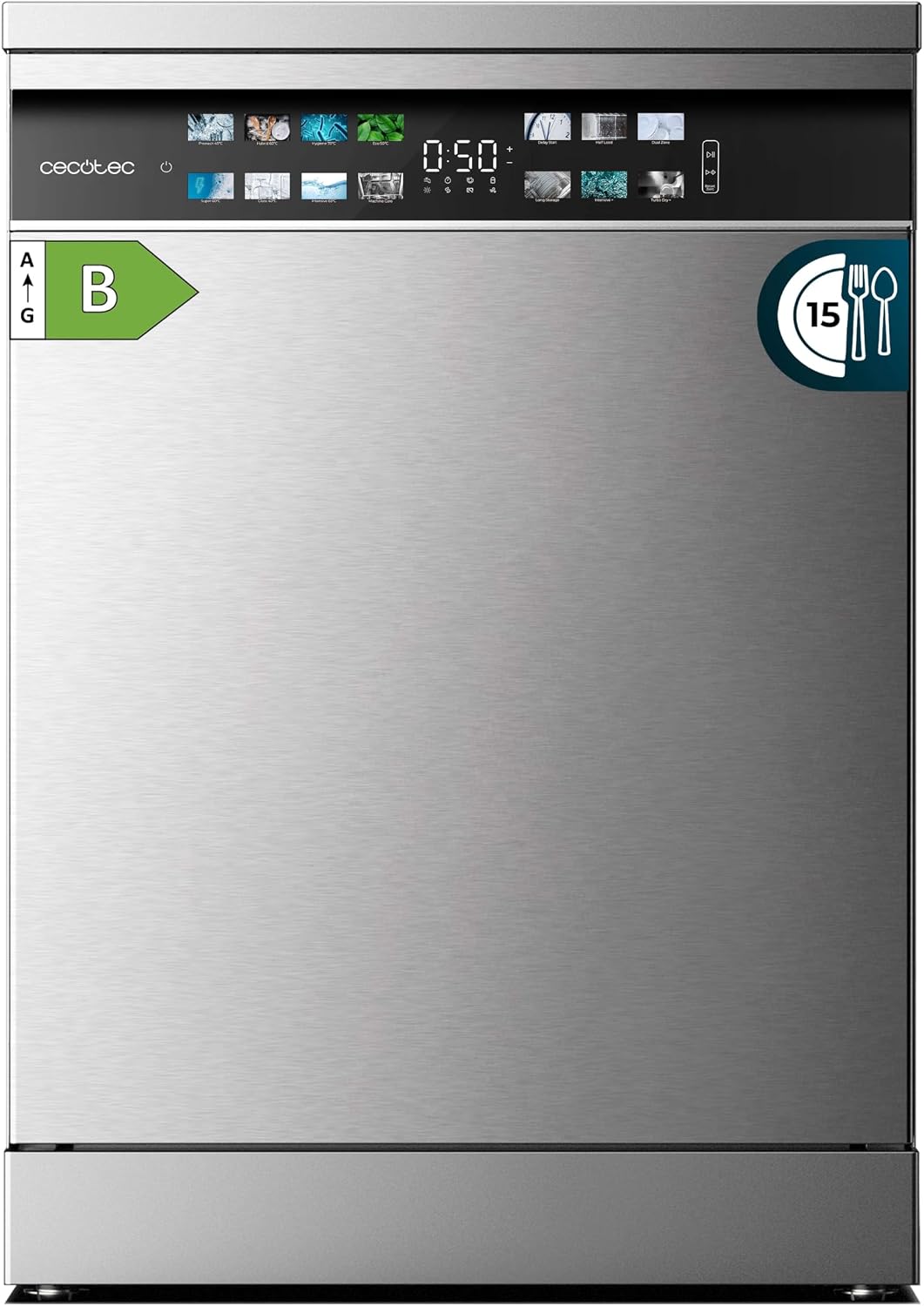 Cecotec Bolero Aguazero 6700 Inox B Lavastoviglie da incasso 15 coperti - Classe B con Inverter Plus - 14 programmi O2 Dry e Turbo Dry Plus - Inox 60 cm 42 dB