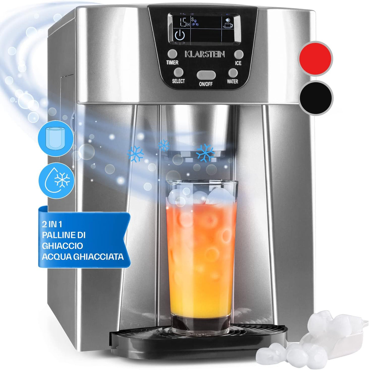 Klarstein Ice Volcano - Macchina per cubetti di ghiaccio 12 kg - Serbatoio acqua da 2 L e potenza 100 W - Formato compatto per cucina e bevande