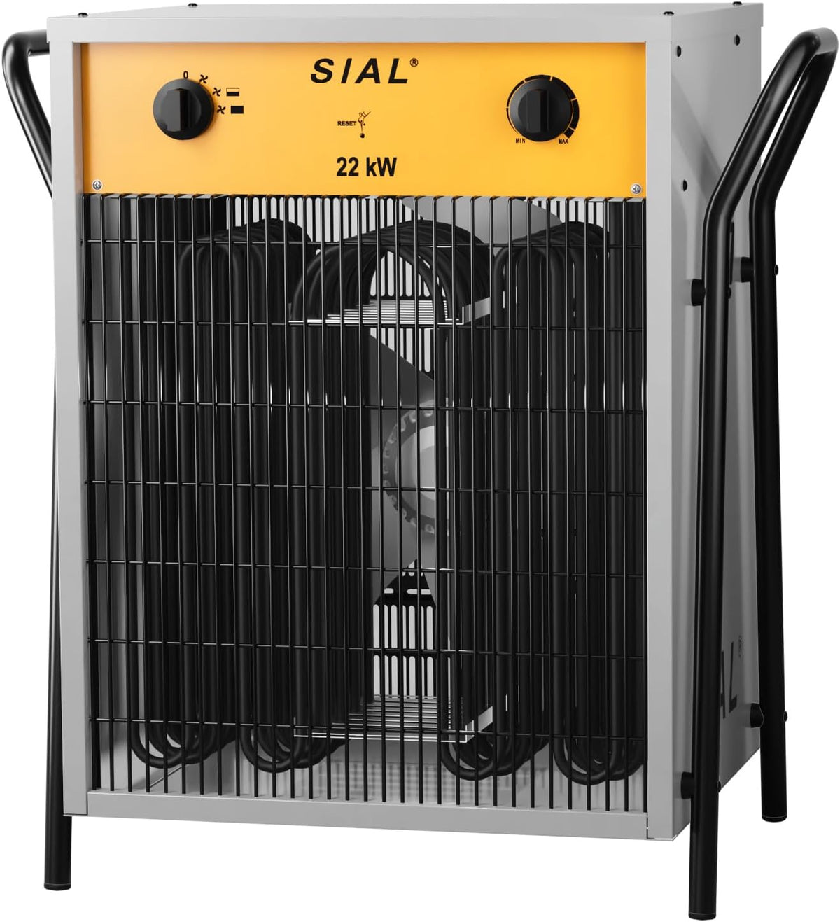 SIAL - Termoventilatore elettrico industriale 22 kW - Riscaldatore portatile per cantieri garage e negozi - Argento con termostato manuale e protezione surriscaldamento