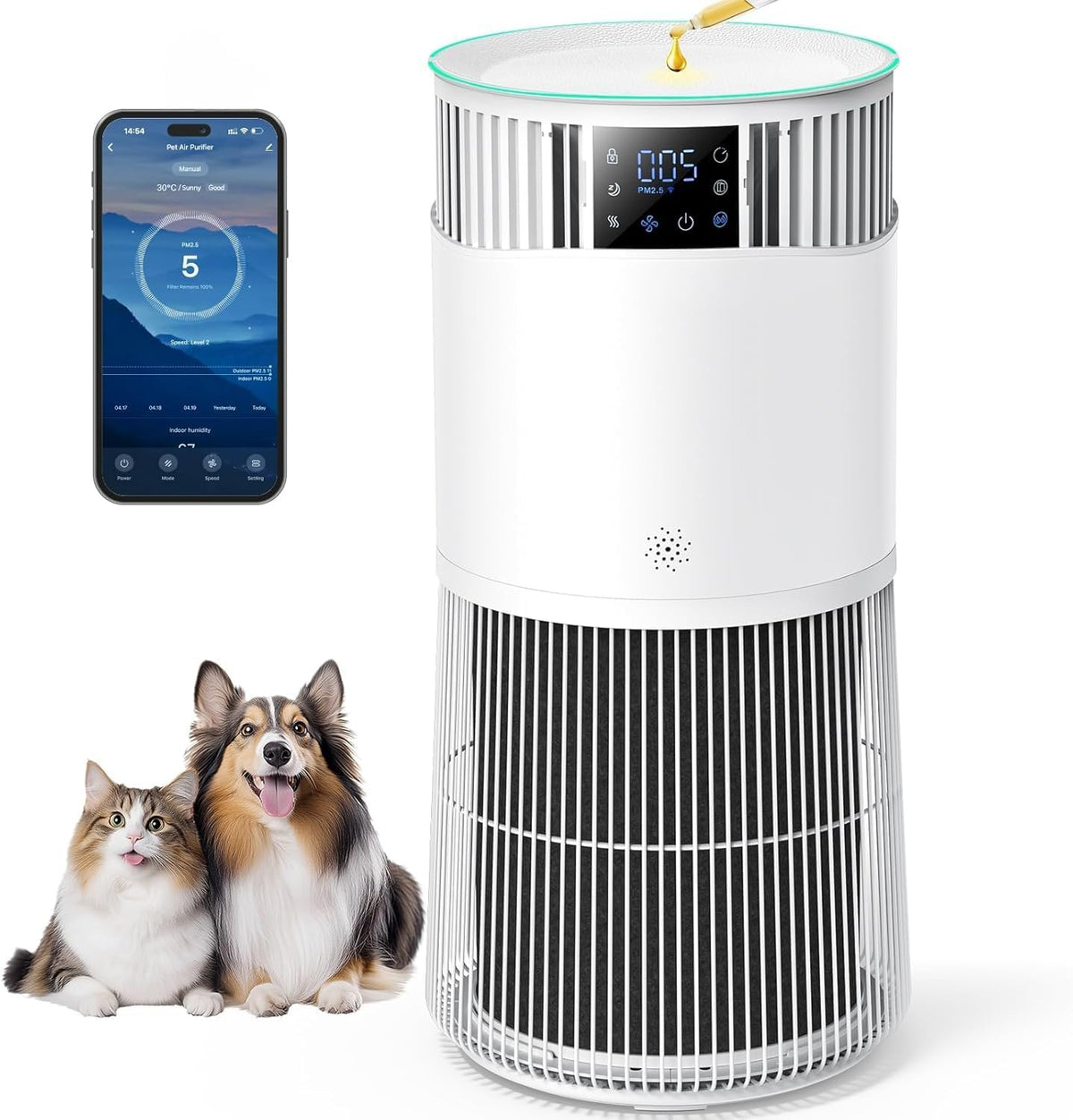 P2 - Purificatore d aria smart per animali con filtro HEPA - CADR 463 m3 h e rimozione allergeni fino a 99.98 percento - Controllo App e modalita sonno