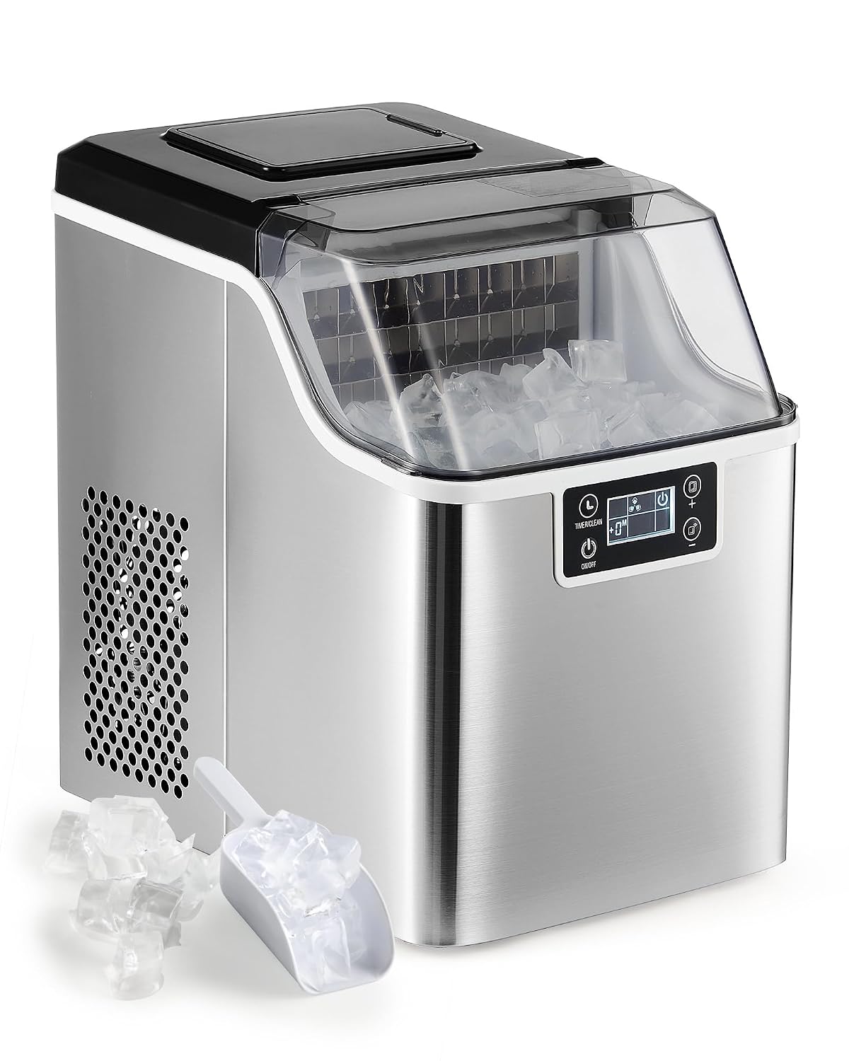 CREWORKS macchina per ghiaccio 22 kg in 24 ore - Produzione 24 cubetti in 11 20 minuti - Serbatoio 3,2 L con autopulizia e pannello LCD - 160 W 220 V per casa bar ristorante