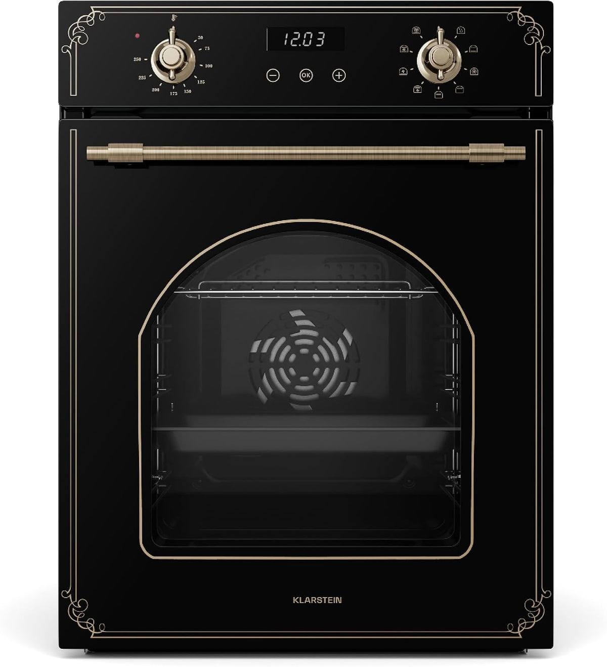 Klarstein Elizabeth Slim Forno da incasso 45 cm 49 L - Classe A ventilato con 9 funzioni - Pulizia a vapore e timer digitale - Nero con sportello rimovibile