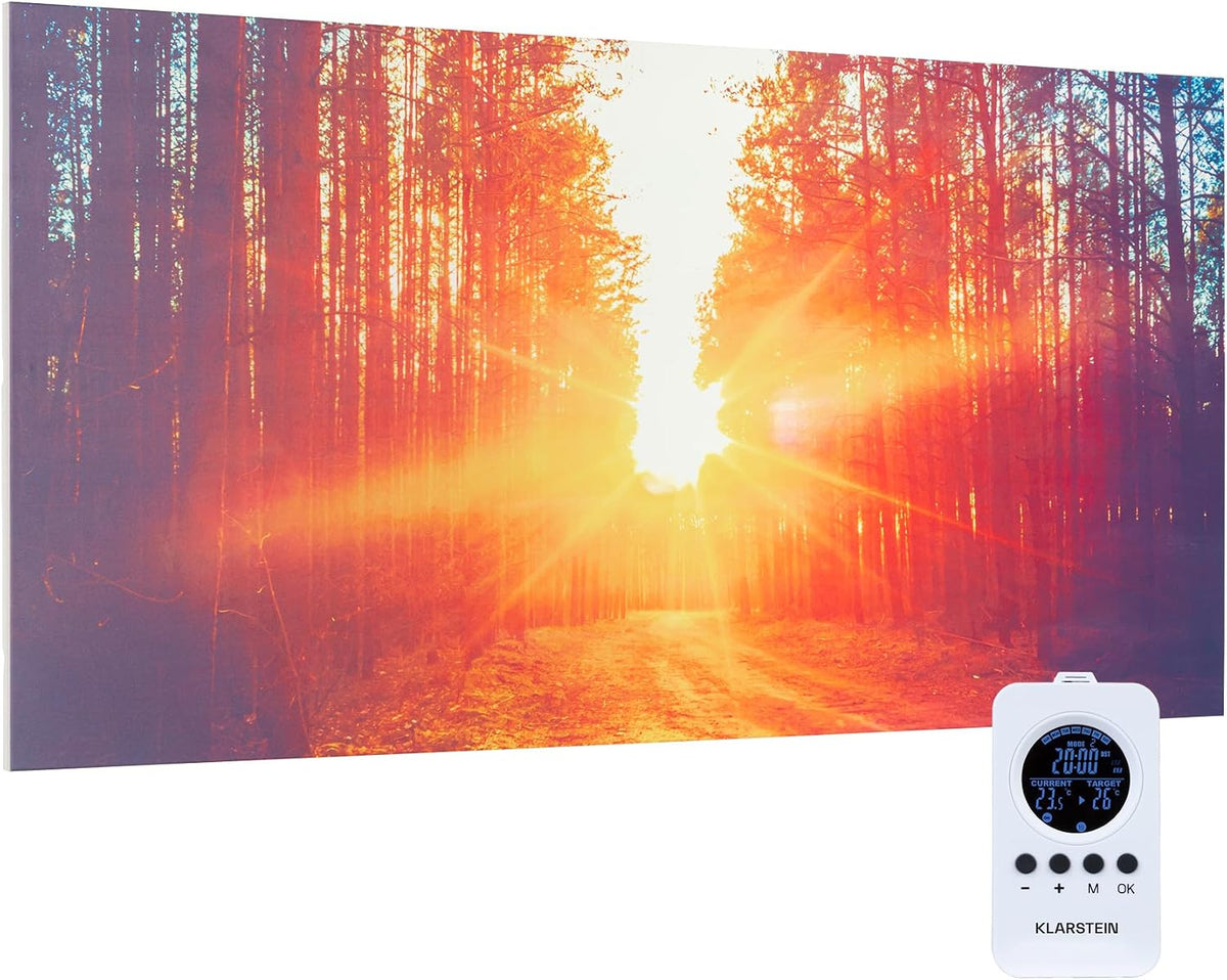 Klarstein - Pannello radiante elettrico a infrarossi 720 W - Telecomando e Timer per riscaldamento silenzioso - Design Sentiero nel Bosco per ambienti interni