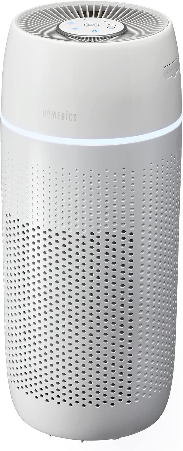 HoMedics TotalClean PetPlus purificatore aria 5 in 1 - Filtro HEPA fino al 99,97 percento degli allergeni da 0,3 micron - Tre velocita - Timer automatico touch bianco