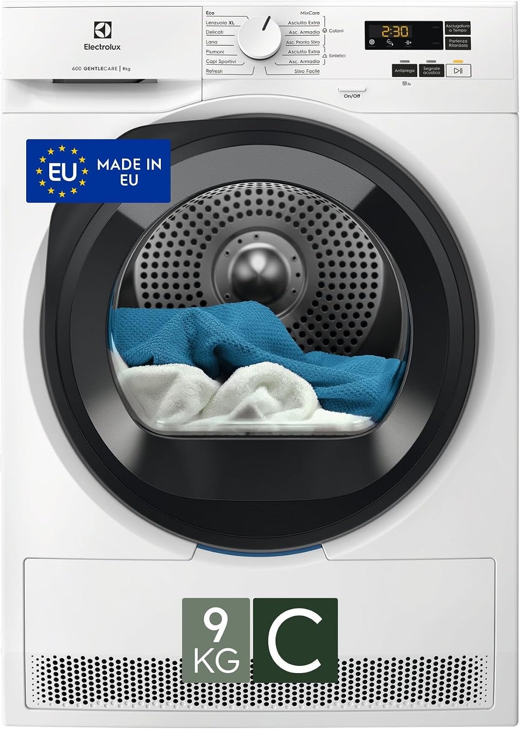 Electrolux EW6HCH19G Serie 600 GentleCare asciugatrice - Pompa di calore 9 kg con 14 programmi - MixCare SensiCare e funzione antipiega - Filtro EcoFlow 59,6 x 63,6 x 85 cm 64 dB
