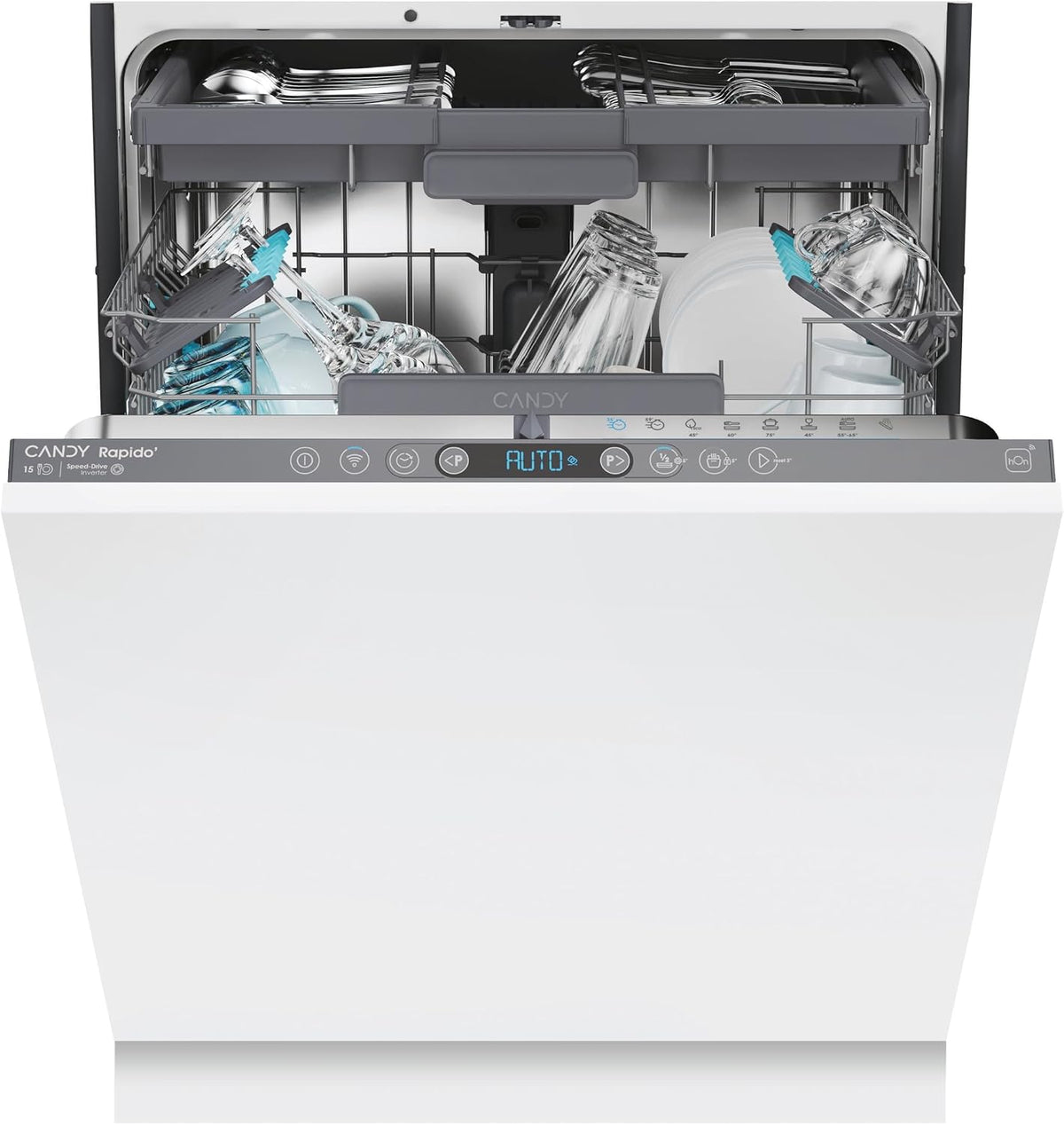 Candy RapidÓ CI 5C6F1A Lavastoviglie da incasso 15 coperti - 60 cm Classe C con 8 programmi - WiFi BLE app hOn Smart Door e motore Inverter - Bianca con partenza ritardata 24 h