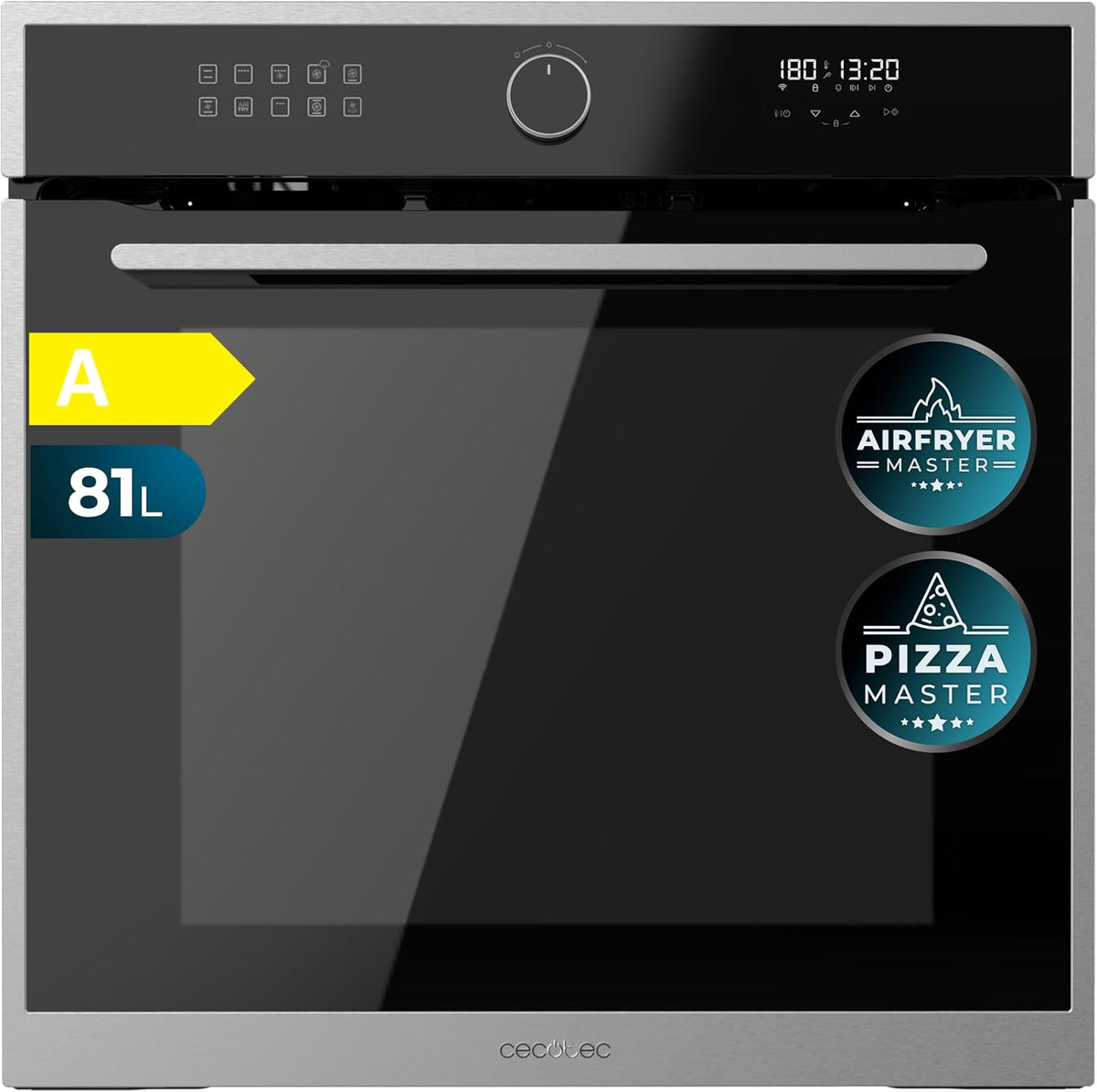 Cecotec Bolero Hexa AF316000 Edge A - Forno elettrico da incasso 81 L da 3400 W - Undici funzioni con Airfryer Pizza e Steam Assist - 60 cm nero con EasyClean