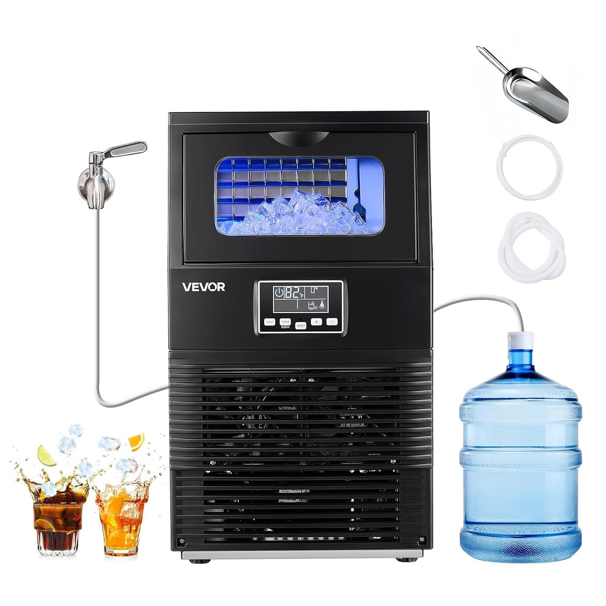 VEVOR HZB 30F - Macchina per cubetti di ghiaccio commerciale da 41 kg al giorno - Capacita raccolta 5 kg e potenza 160 W - Acciaio inox da tavolo o pavimento