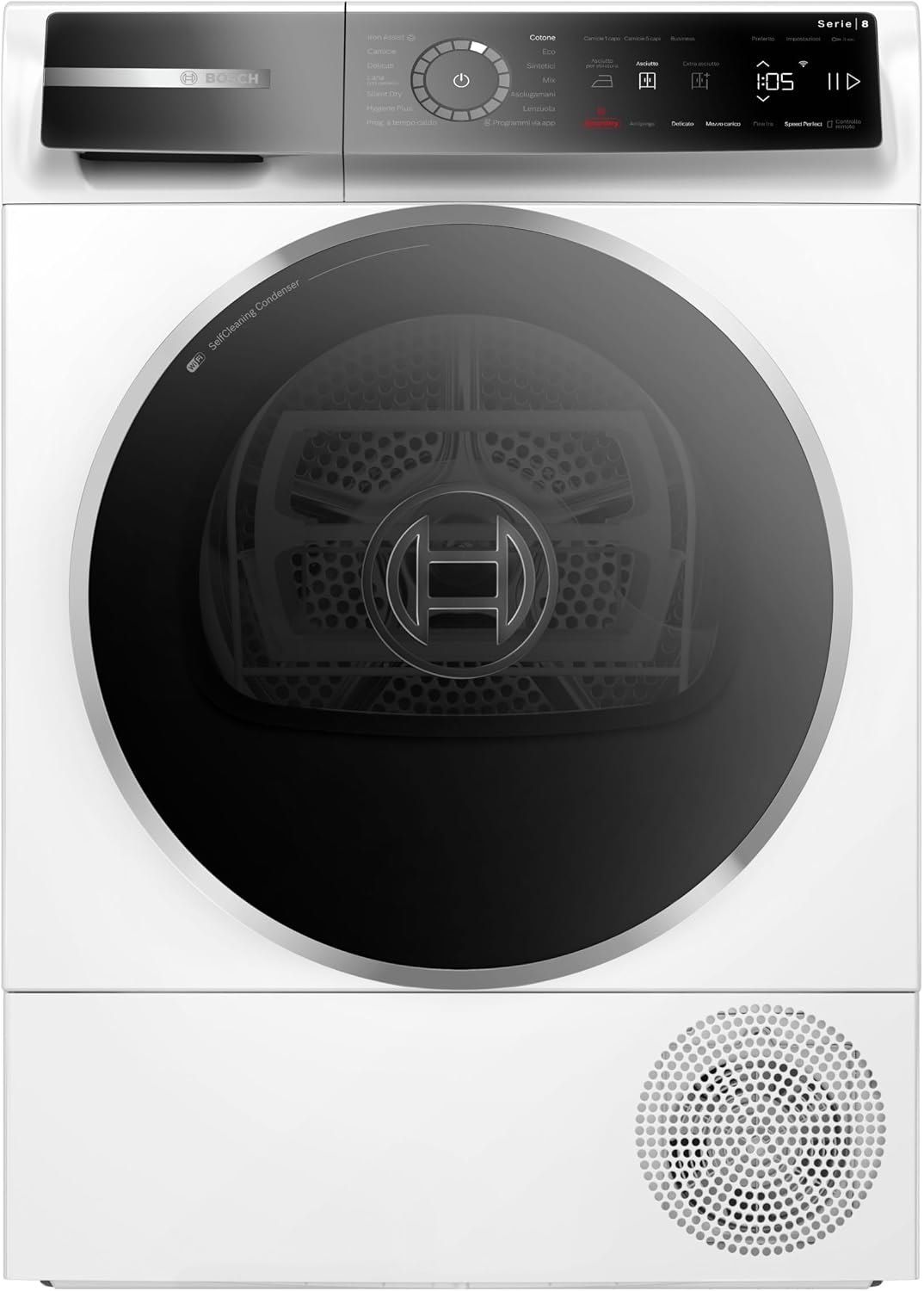 Bosch WQB246C0II Serie 8 asciugatrice smart - Pompa di calore 9 kg Classe B - Condensatore autopulente riduzione pieghe e cestello lana - Bianca 60 cm a carico frontale