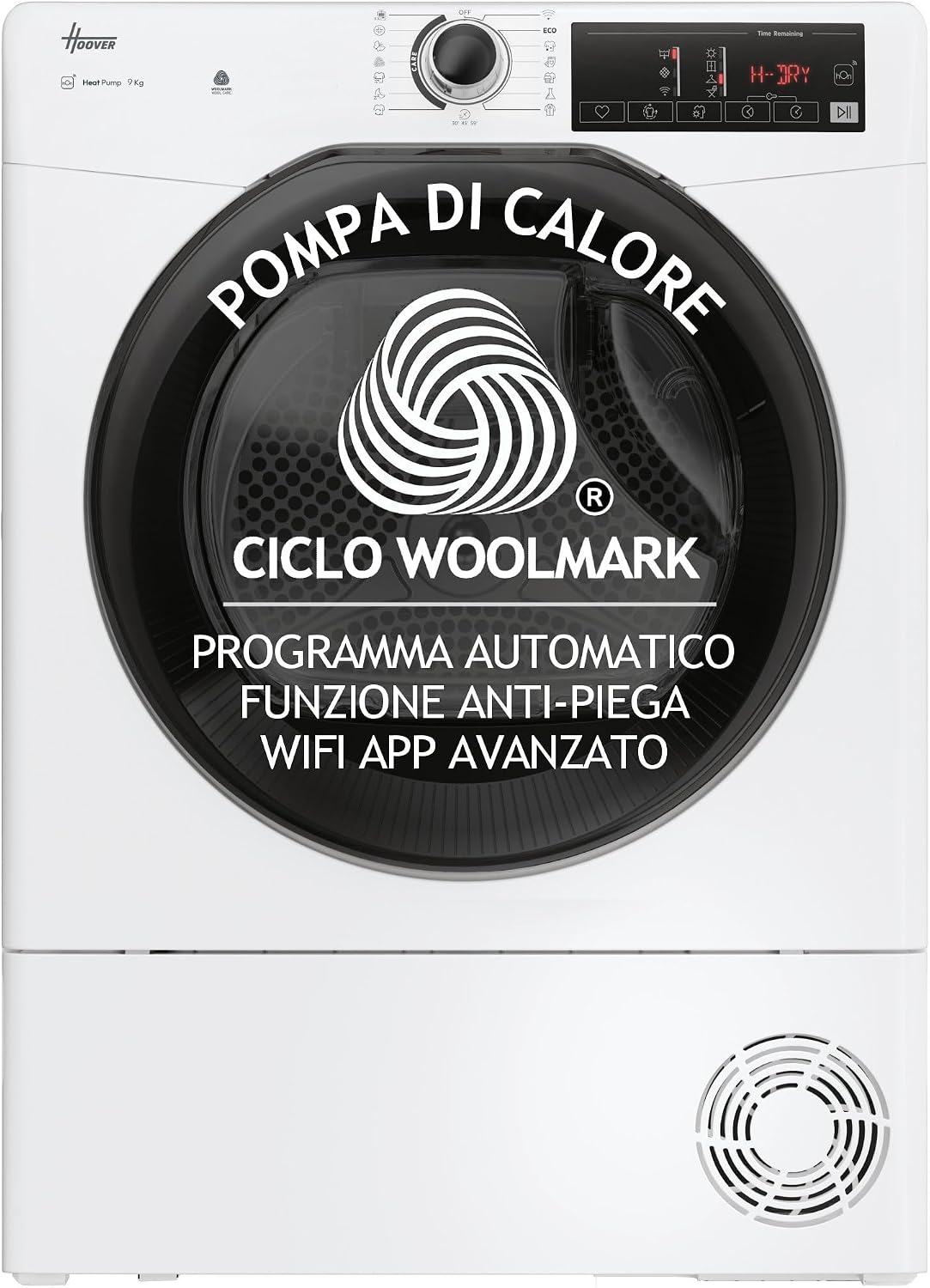 Hoover H DRY 350 HR EH9N2TBE S Asciugatrice 9 kg - Pompa di calore Classe D - WiFi BLE app hOn e 16 programmi - Bianca 85 x 60 x 58,5 cm a libera installazione