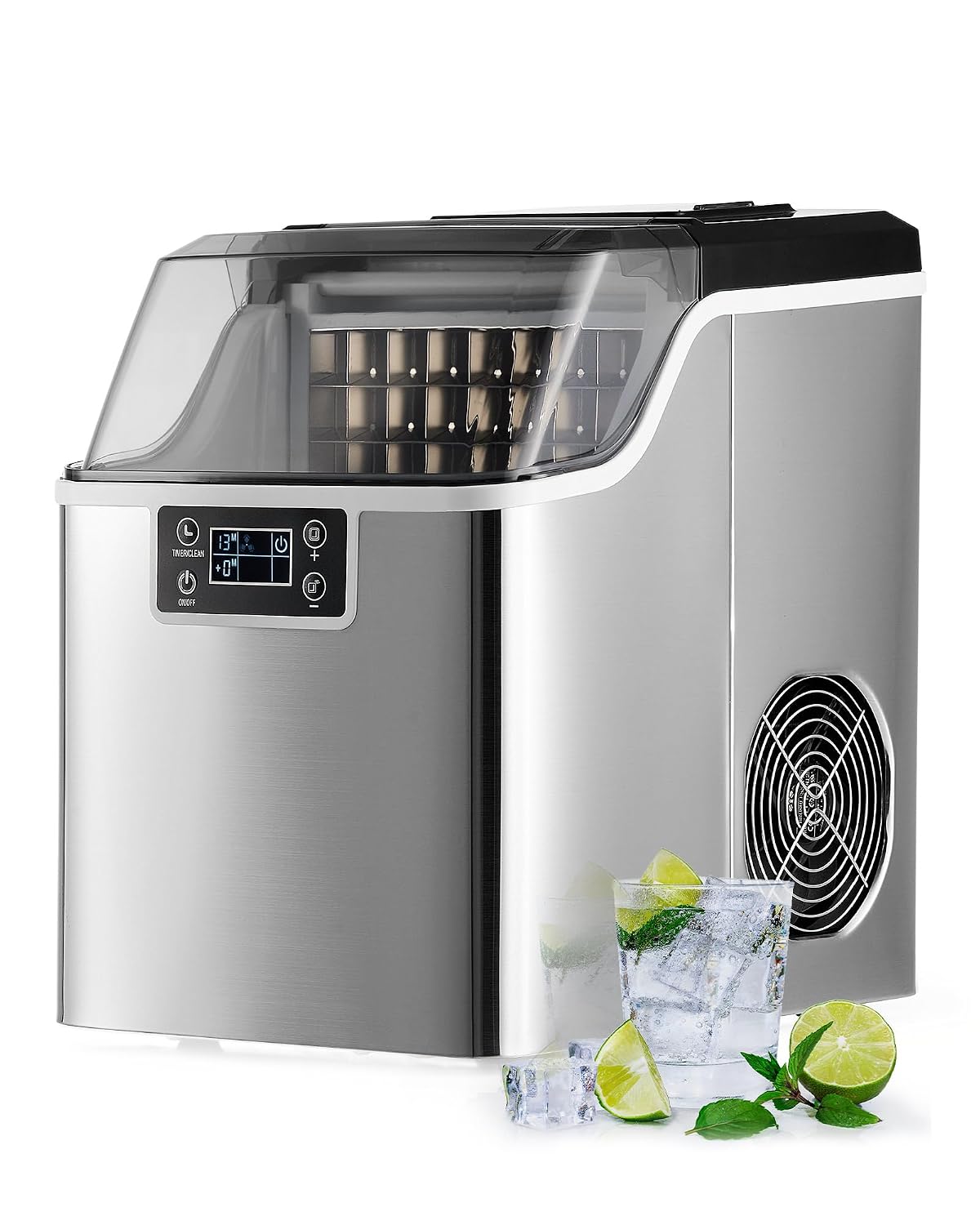 CREWORKS - Macchina per cubetti di ghiaccio 22 kg al giorno - Ventiquattro cubetti in 11 a 20 minuti con serbatoio 3.2 L - LCD autopulizia e potenza 160 W