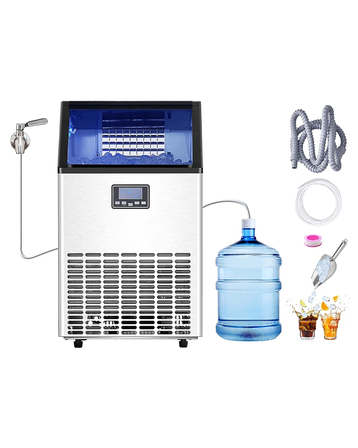 VEVOR HZB 45 - Macchina per cubetti di ghiaccio 45.36 kg al giorno - Stoccaggio 14.97 kg e vaschetta da 45 pezzi - Display digitale con potenza 400 W