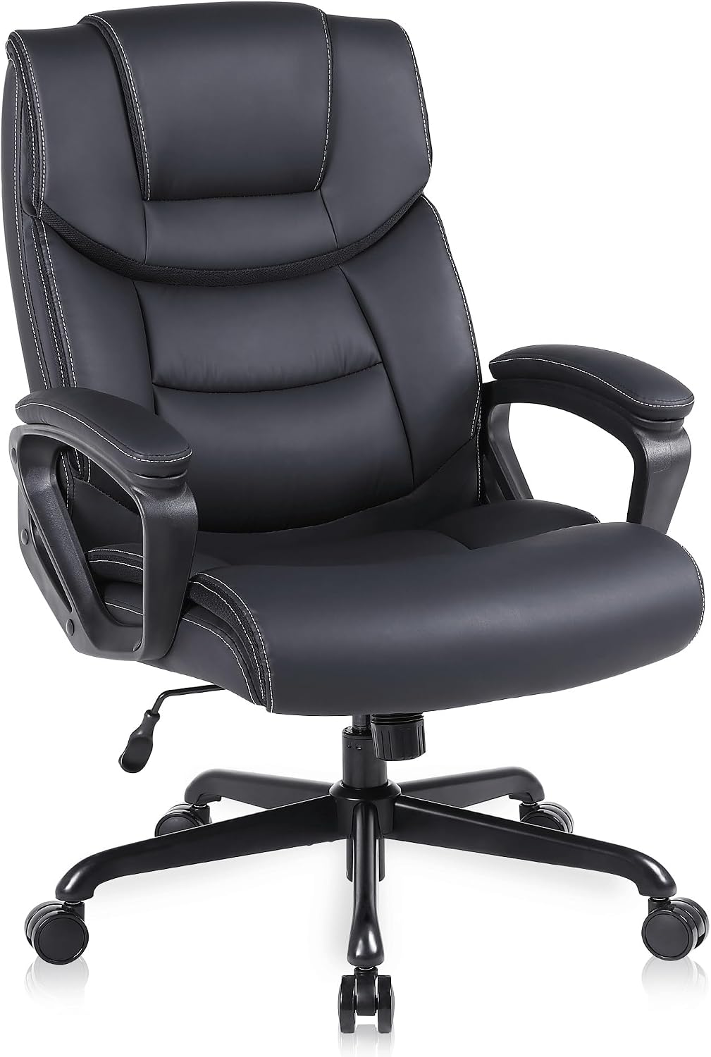Sedia ergonomica da ufficio - Poltrona girevole in pelle PU nera - Altezza regolabile con base a rotelle - Imbottitura in schiuma ad alta densita per ufficio e gaming
