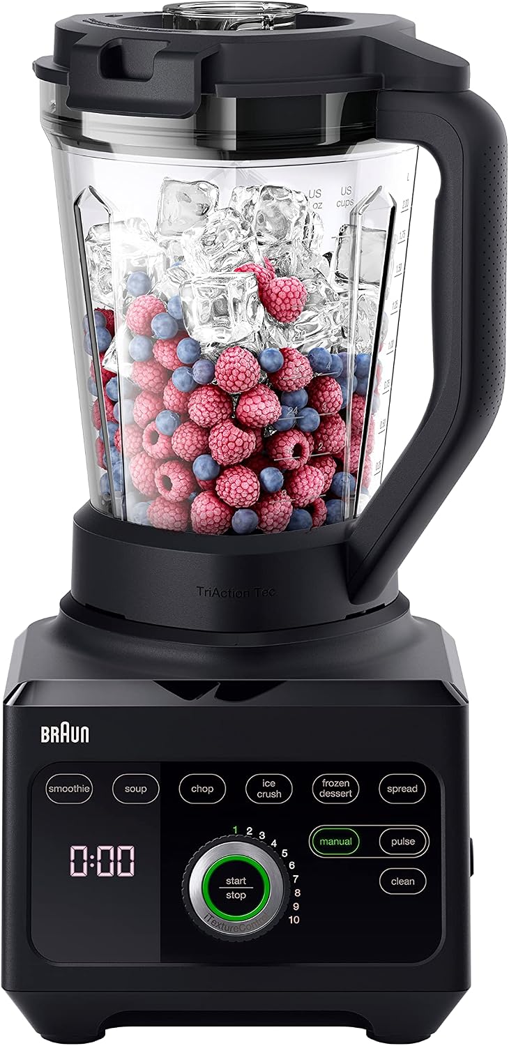 Braun PowerBlend 9 JB9040BK Frullatore 1600 W - Caraffa triangolare da 3 L - 10 velocità manuali e funzione Pulse - Nero con sistema potente per frullati e preparazioni