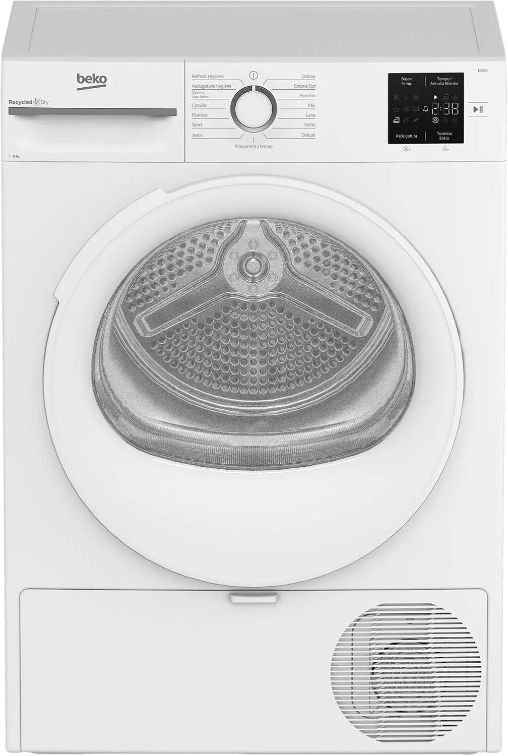 Beko BMT491WIIT Asciugatrice 9 kg - Pompa di calore Classe C con motore Inverter - Libera installazione a carica frontale - Bianca per bucato familiare