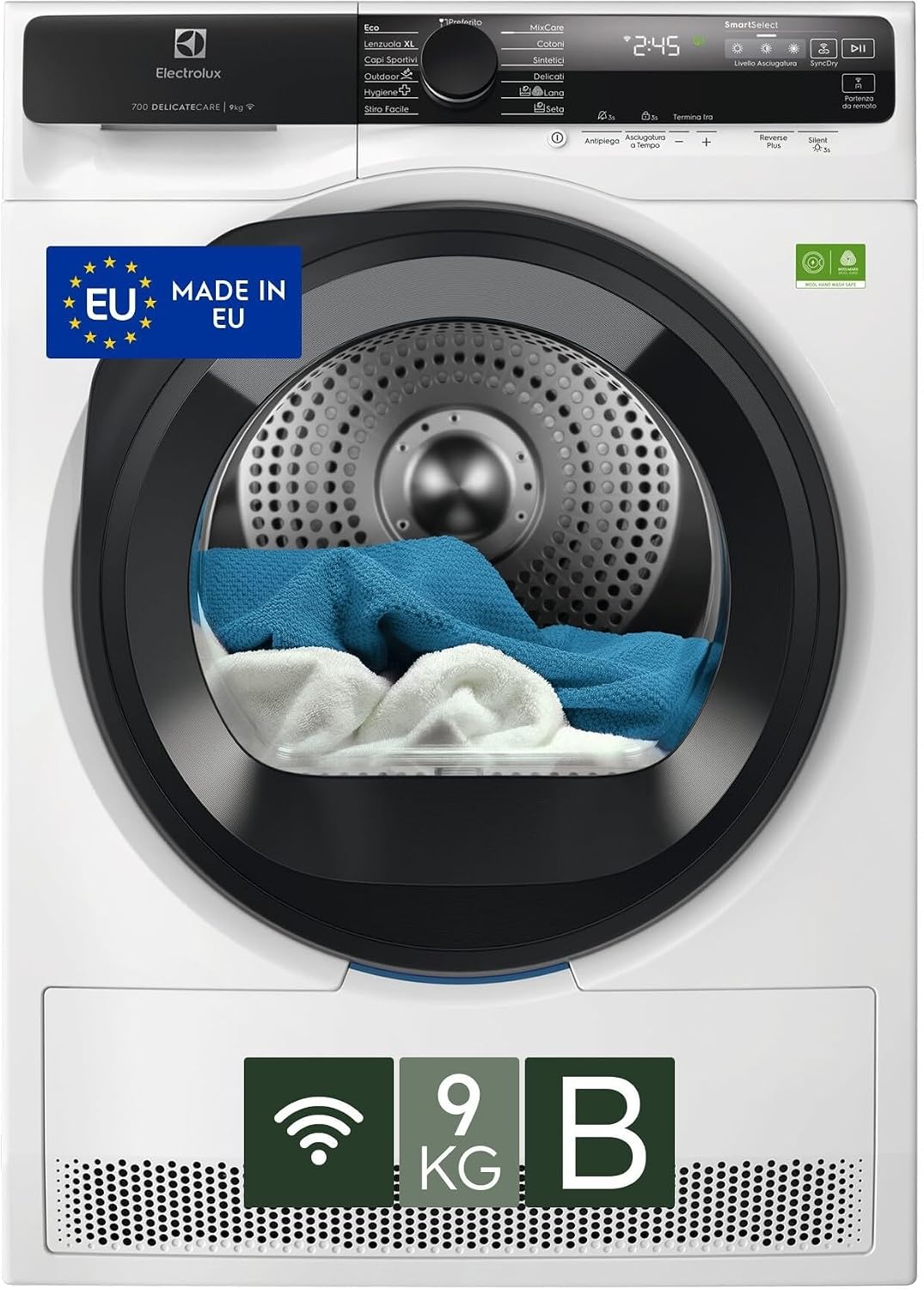 Electrolux EW7H59B Serie 700 DelicateCare asciugatrice - Pompa di calore 9 kg con DelicateCare per lana - MixCare SensiCare e funzione antipiega - Modello a carico frontale