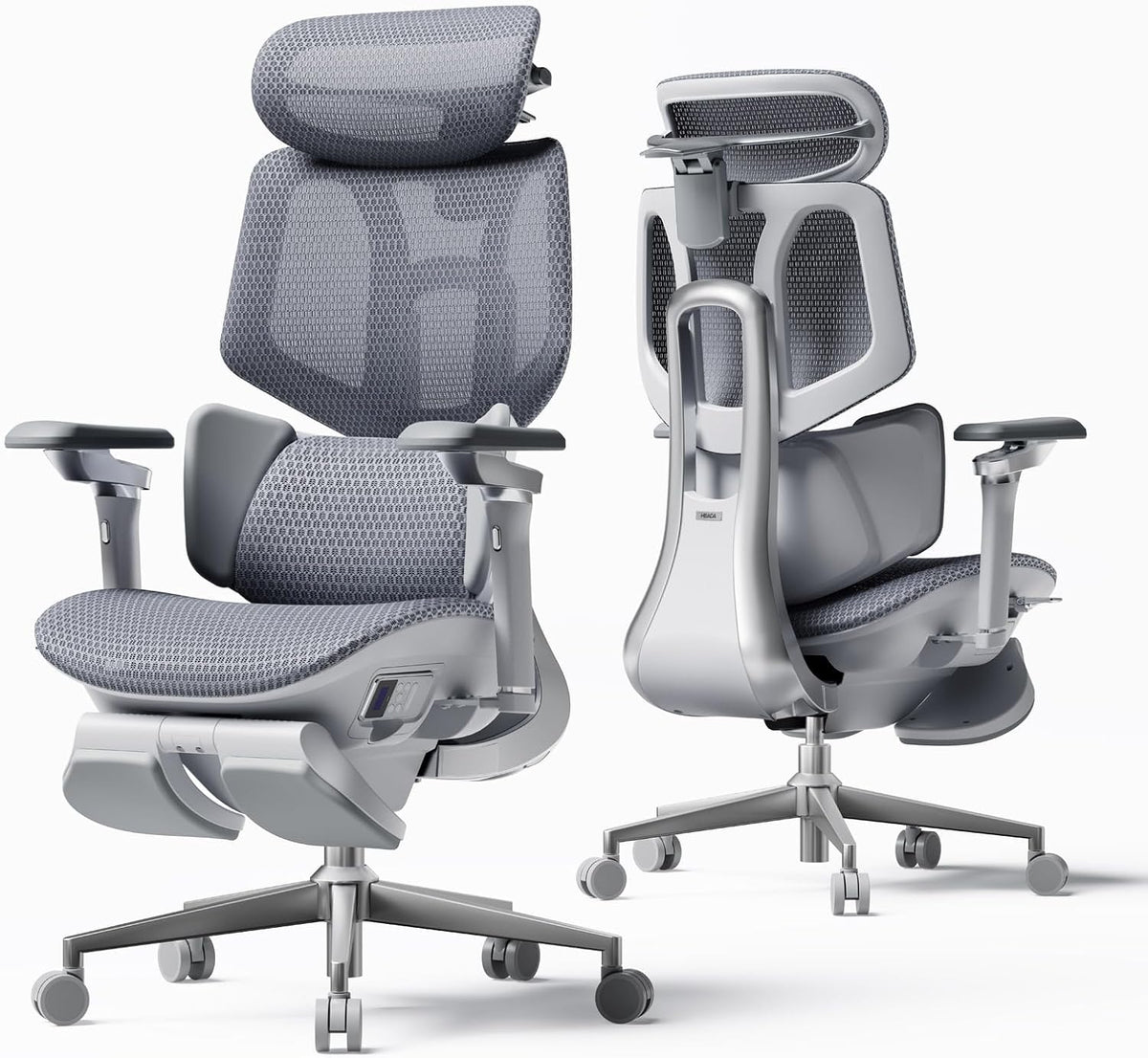 Hbada X7 sedia ufficio ergonomica intelligente - Supporto lombare completamente automatico - Poggiatesta 4D e braccioli 720 gradi - Grigia con imbottitura ventilata