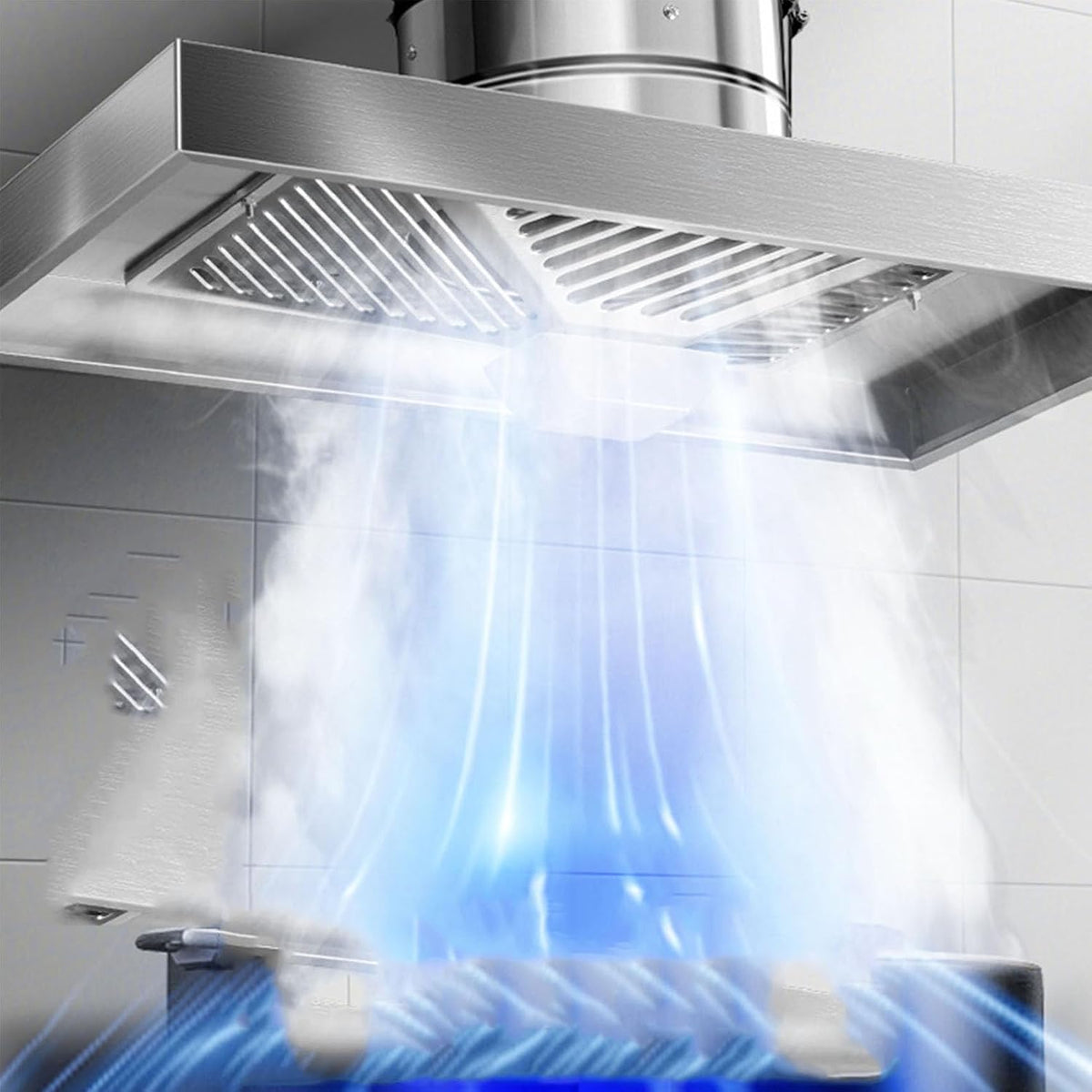 BAOJUHUIKANG cappa aspirante quadrata da soffitto 7 pollici - Struttura metallica con tubo da 3 m - Estrattore fumi per ventilazione della cucina - Alimentazione 220 V